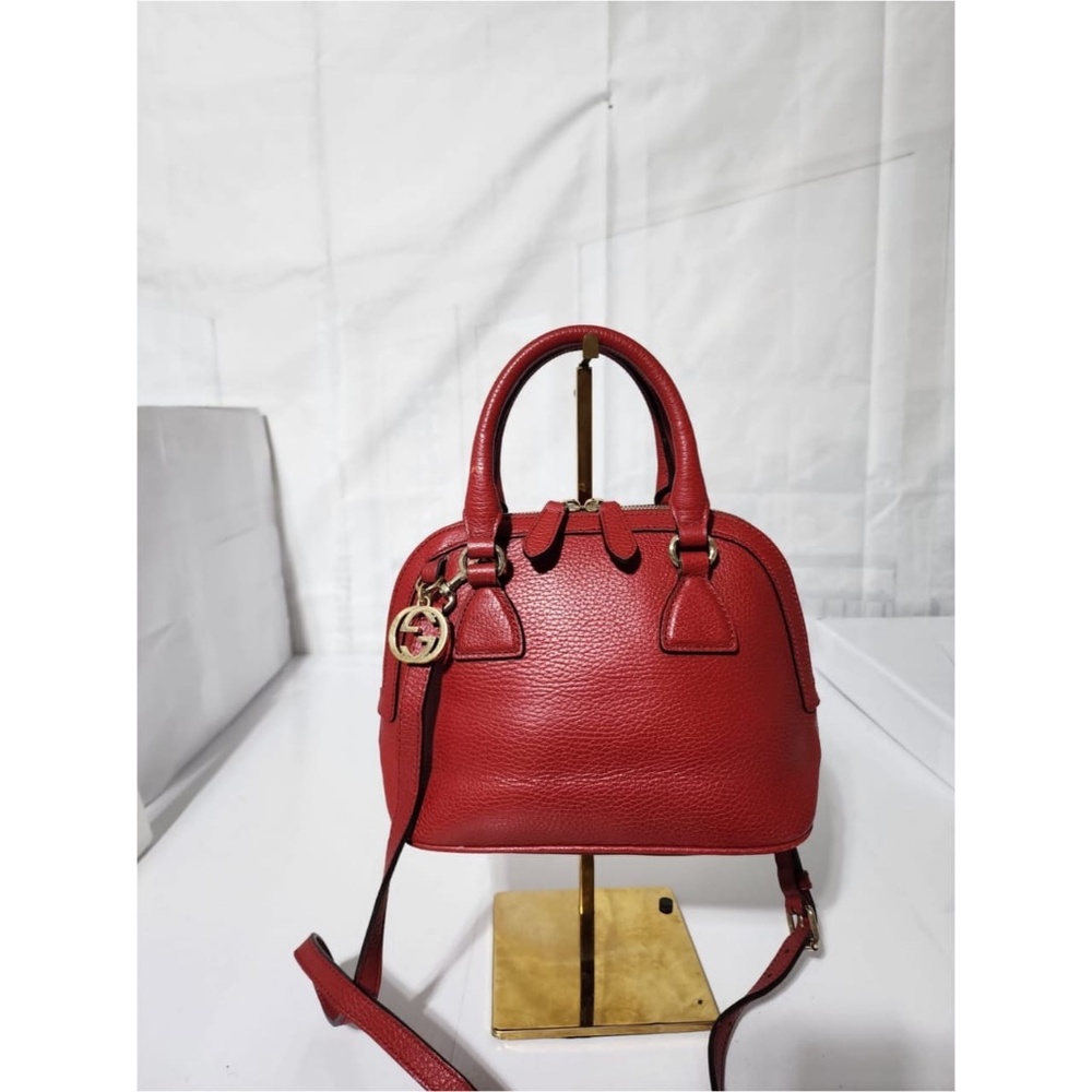 Authentic GUCCI Dollar Calfskin Small GG Charm Dome Bag Red - Picture 13 of 14